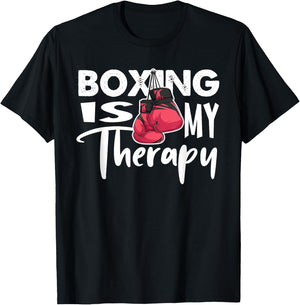 Boxing is My Therapy Funny Boxing Quote Gym Fighter Gloves T-Shirt - T-Shirt | Black