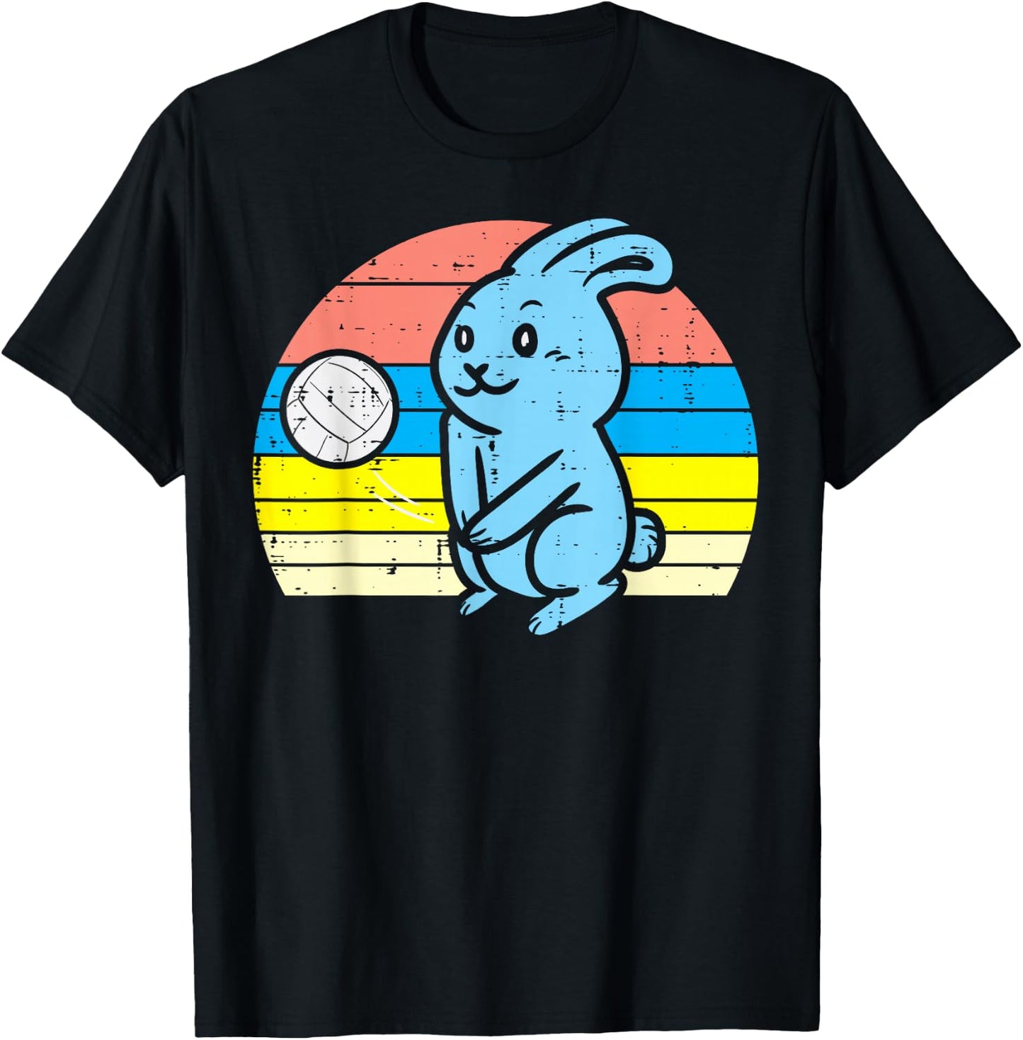 Easter Bunny Playing Volleyball Retro Sports Men Women Kids T-Shirt - T-Shirt | Black