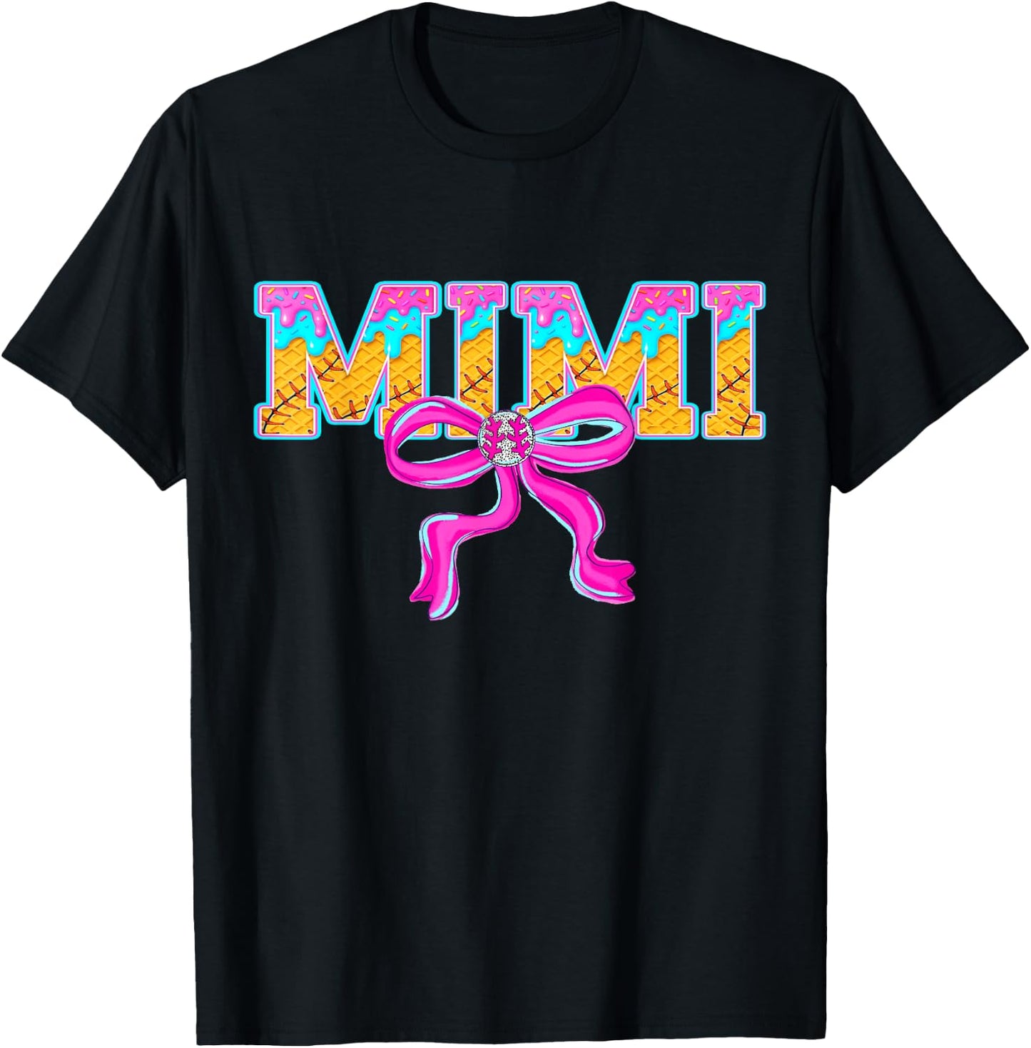 Baseball Mimi Ice Cream Drip Game Day Family Matching T-Shirt - T-Shirt | Black