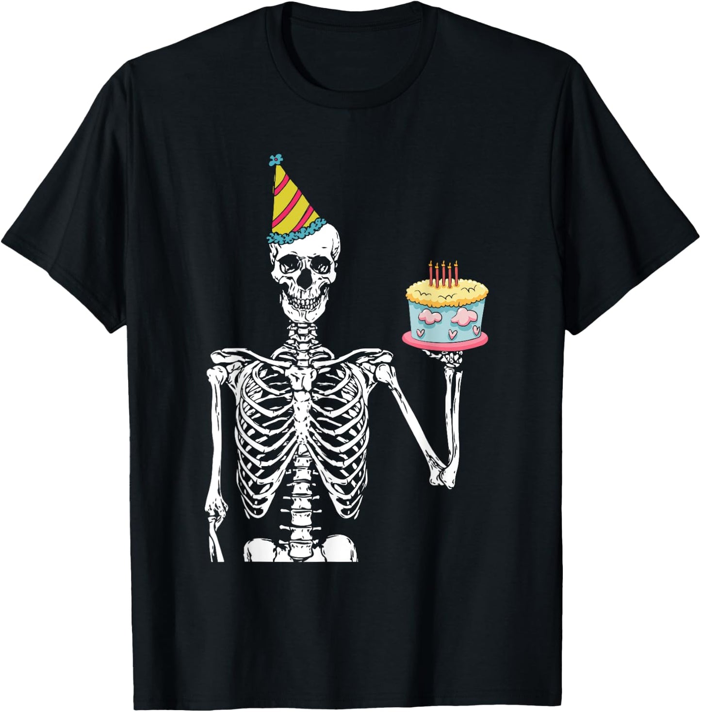 Skeleton Birthday Party Lazy Halloween Costume Funny Skull T-Shirt - T-Shirt | Black