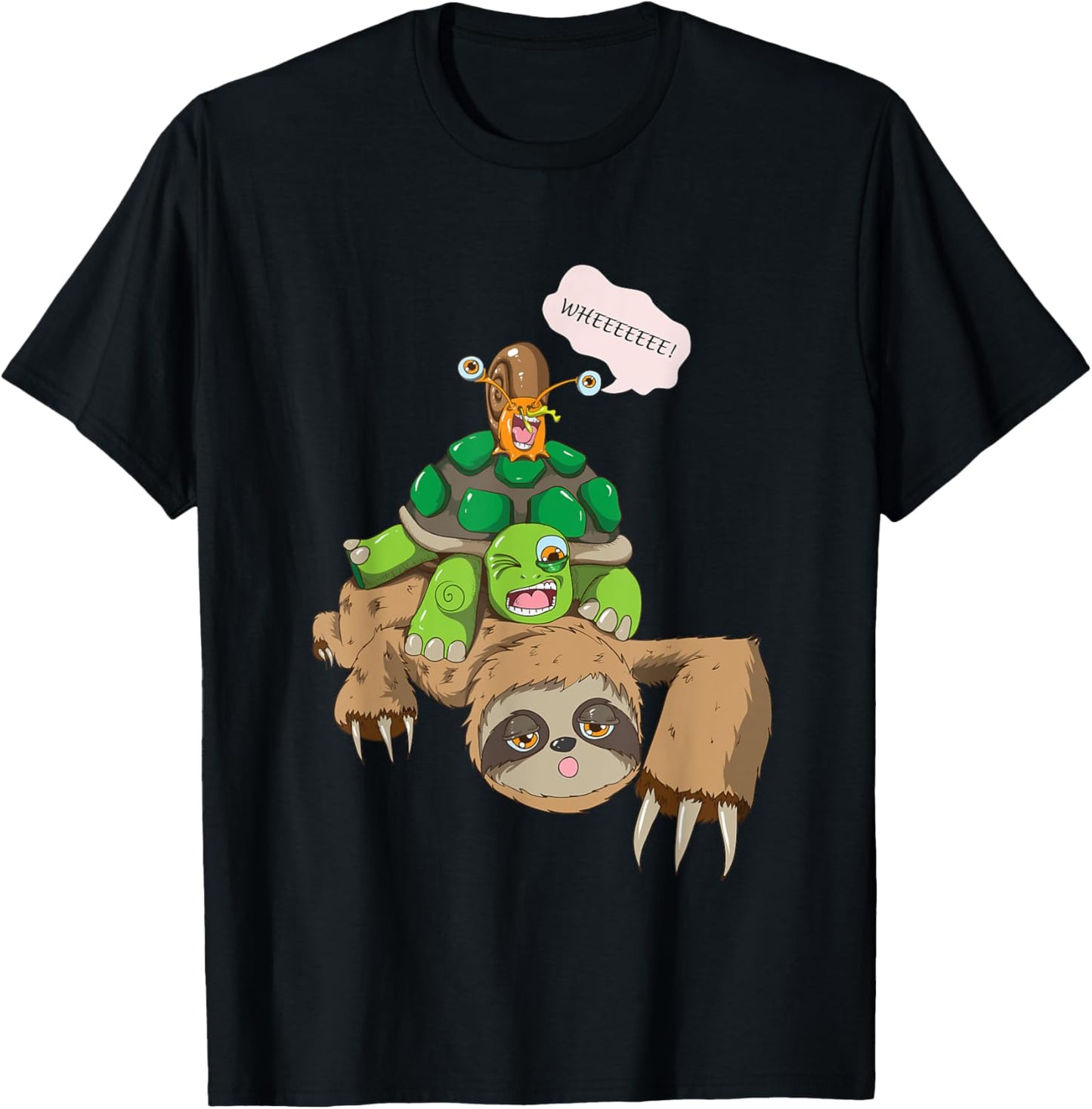 Sloth turtle snails motif animal lover Wheeee T-Shirt - T-Shirt | Black