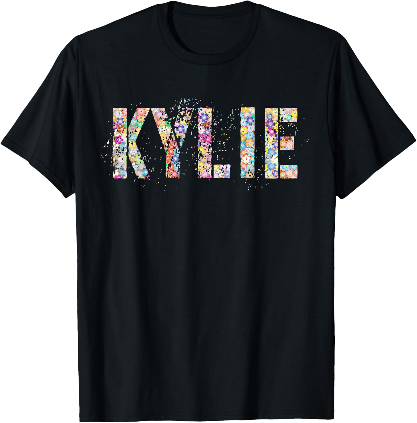First Name KYLIE Flowery Girl Custom Flowers Birthday T-Shirt - T-Shirt | Black