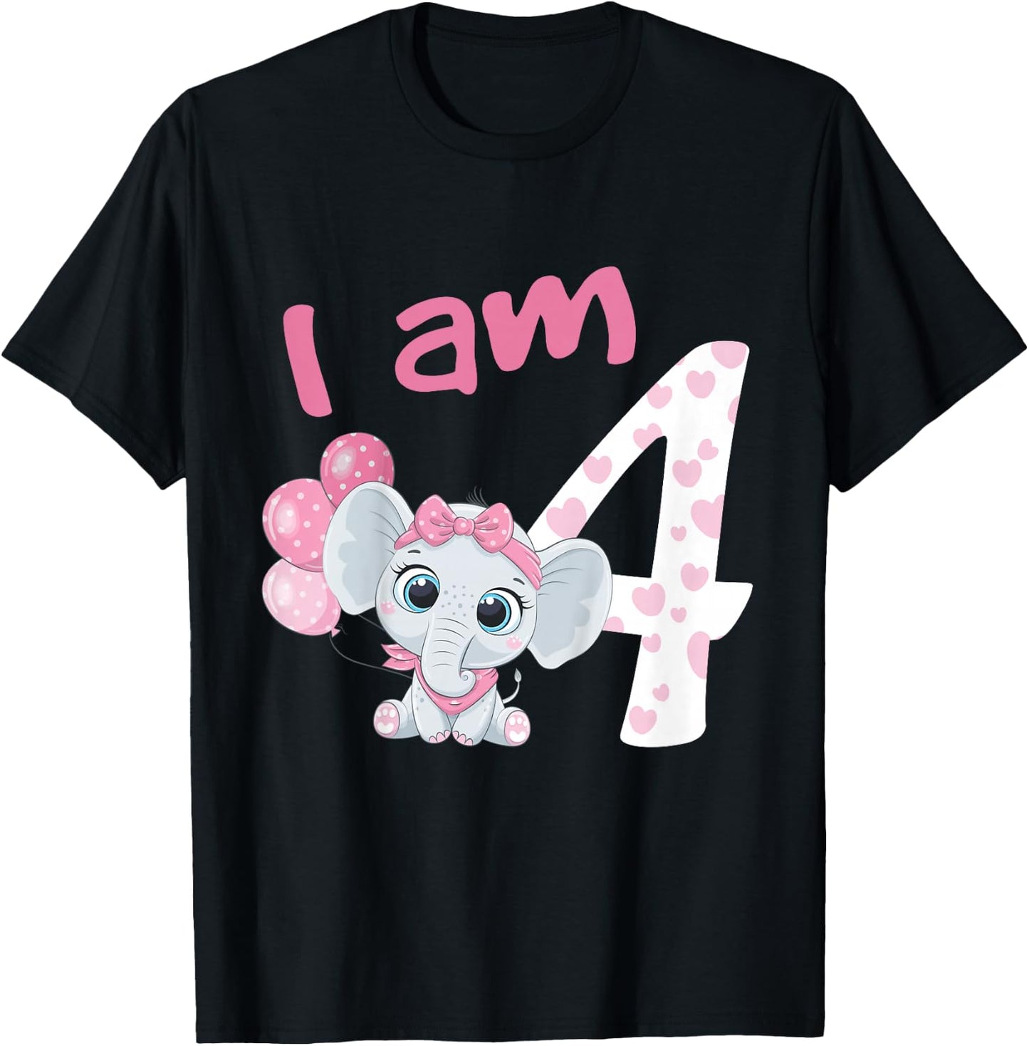 4th Birthday Shirt Girls Elephant Girl Birthday 4 Years Old T-Shirt - T-Shirt | Black