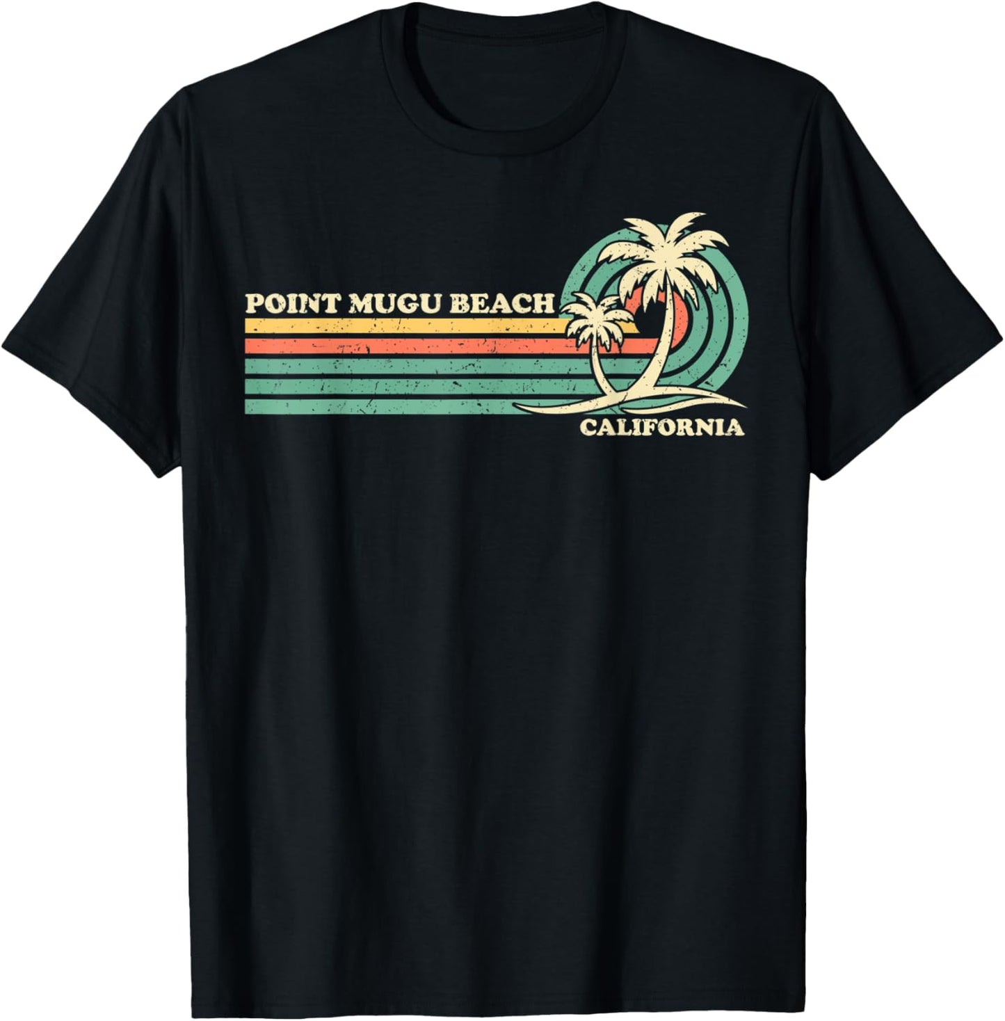 Vintage Retro Summer Vacation California Point Mugu Beach Men Women Kids T-Shirt - T-Shirt | Black