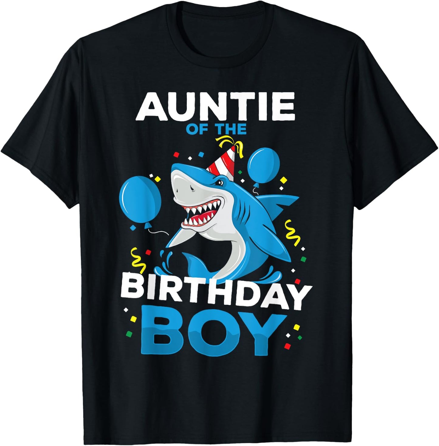 Auntie of The Birthday Boy Shark Ocean Theme Matching Family T-Shirt - T-Shirt | Black