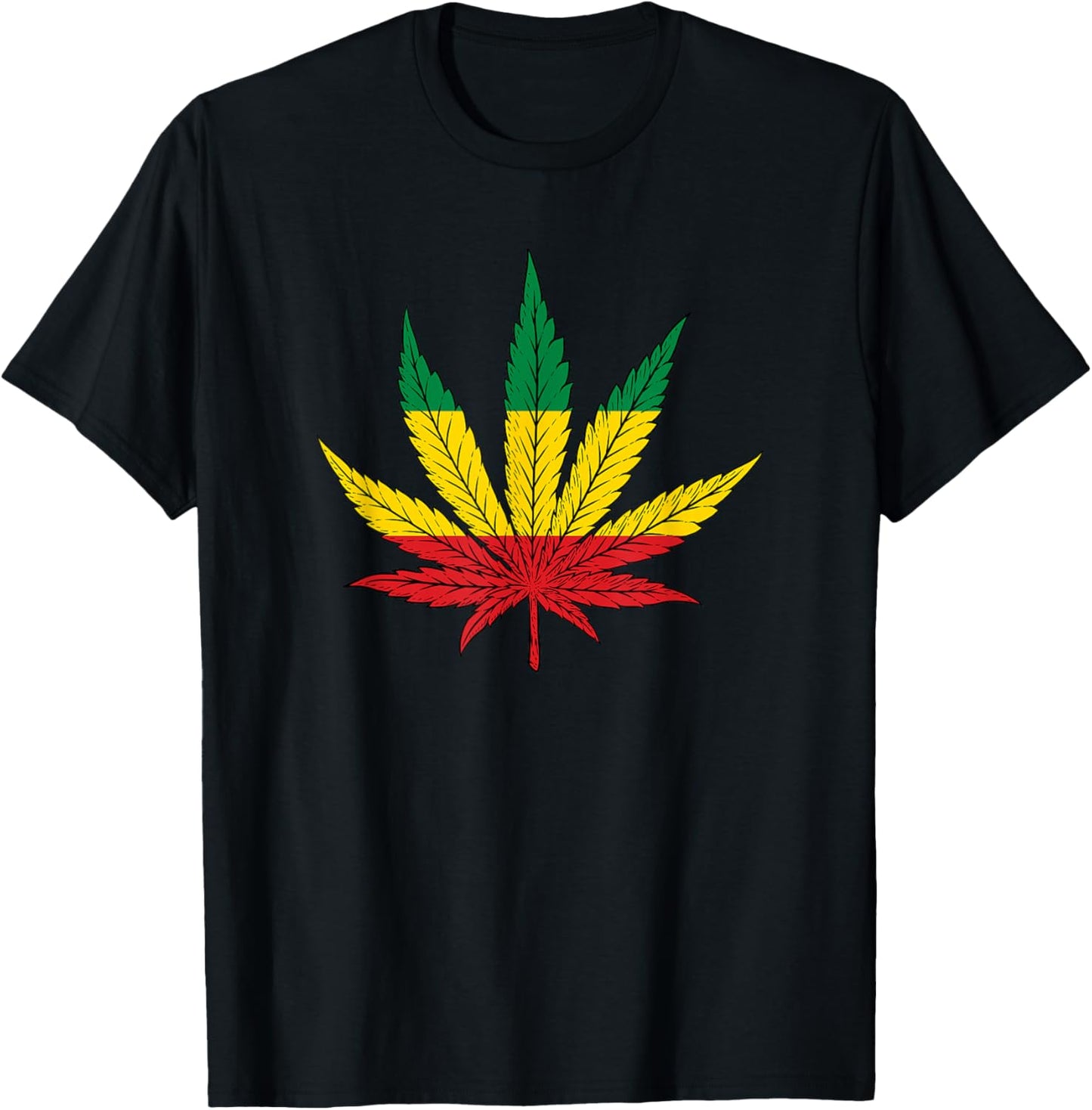 Rastafari Reggae Music Weed Leaf T-Shirt - T-Shirt | Black