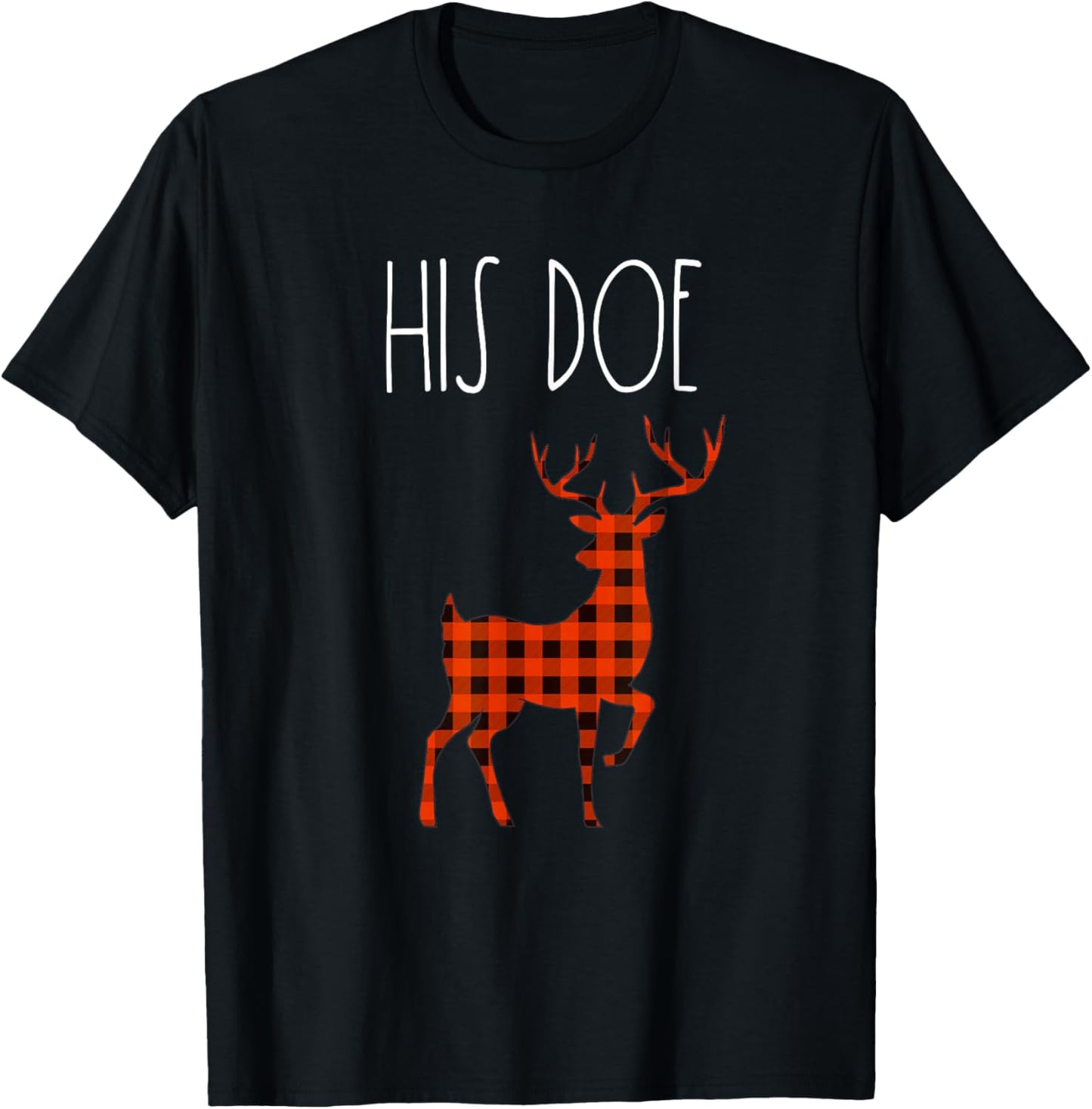 Her Buck His Doe Christmas Couple Shirt Matching Couples T-Shirt - T-Shirt | Black