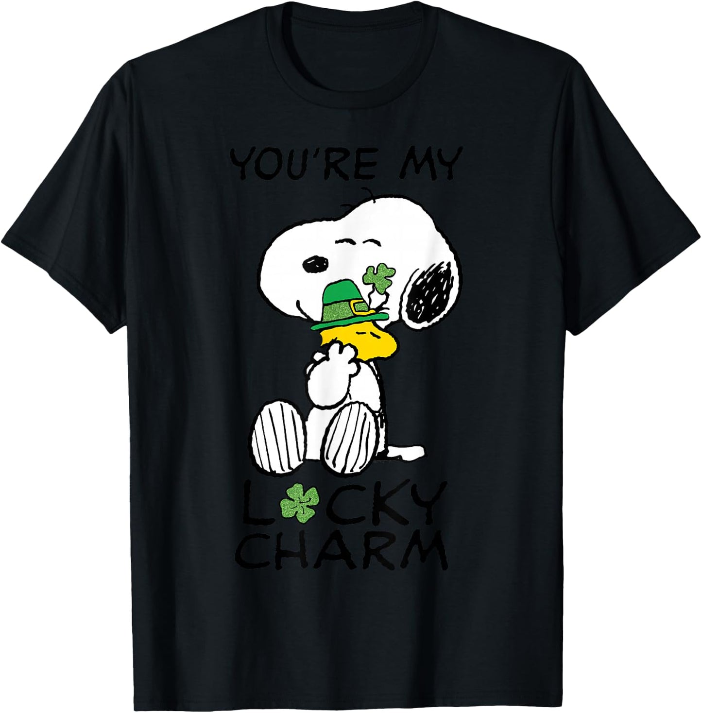 Peanuts St. Patrick's Snoopy Lucky Charm Clover T-Shirt - T-Shirt | Black