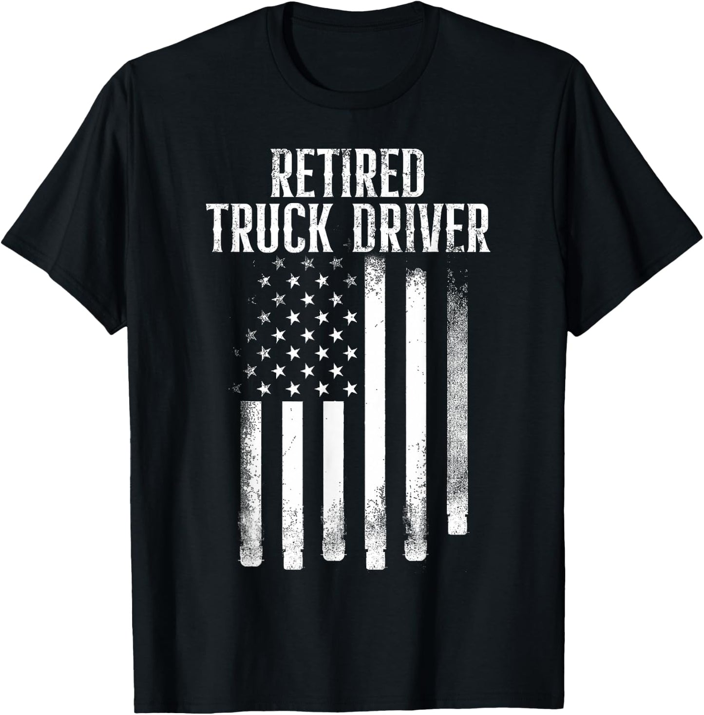 Retired Truck Driver US Flag Trucker Retirement Gift T-Shirt - T-Shirt | Black