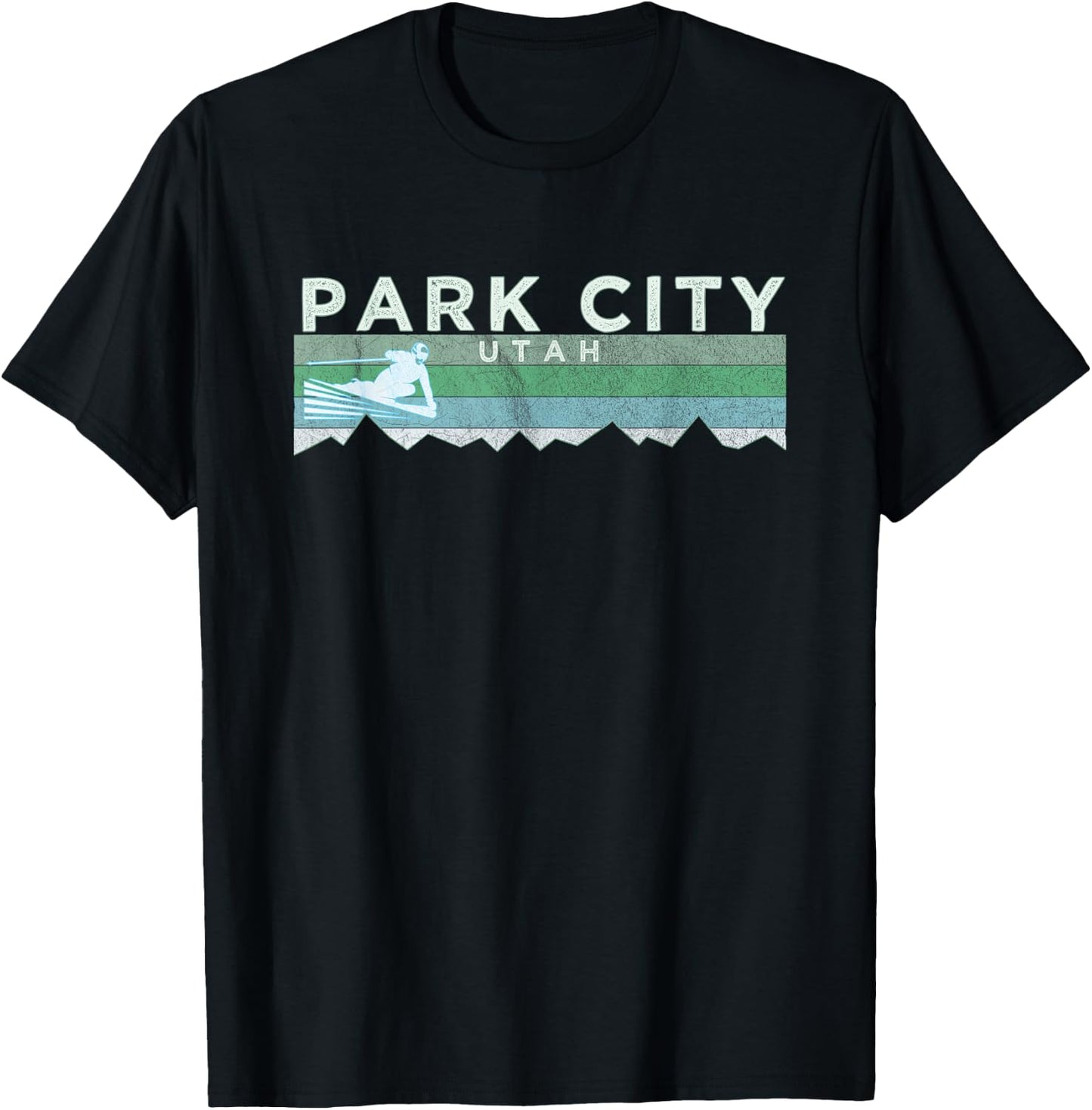 Retro Park City, Utah Distressed Skiing T-Shirt - T-Shirt | Black