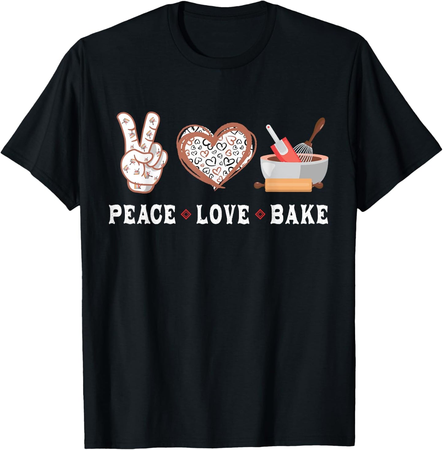 Peace Love bake baking cupcake baker gifts men women kids T-Shirt - T-Shirt | Black