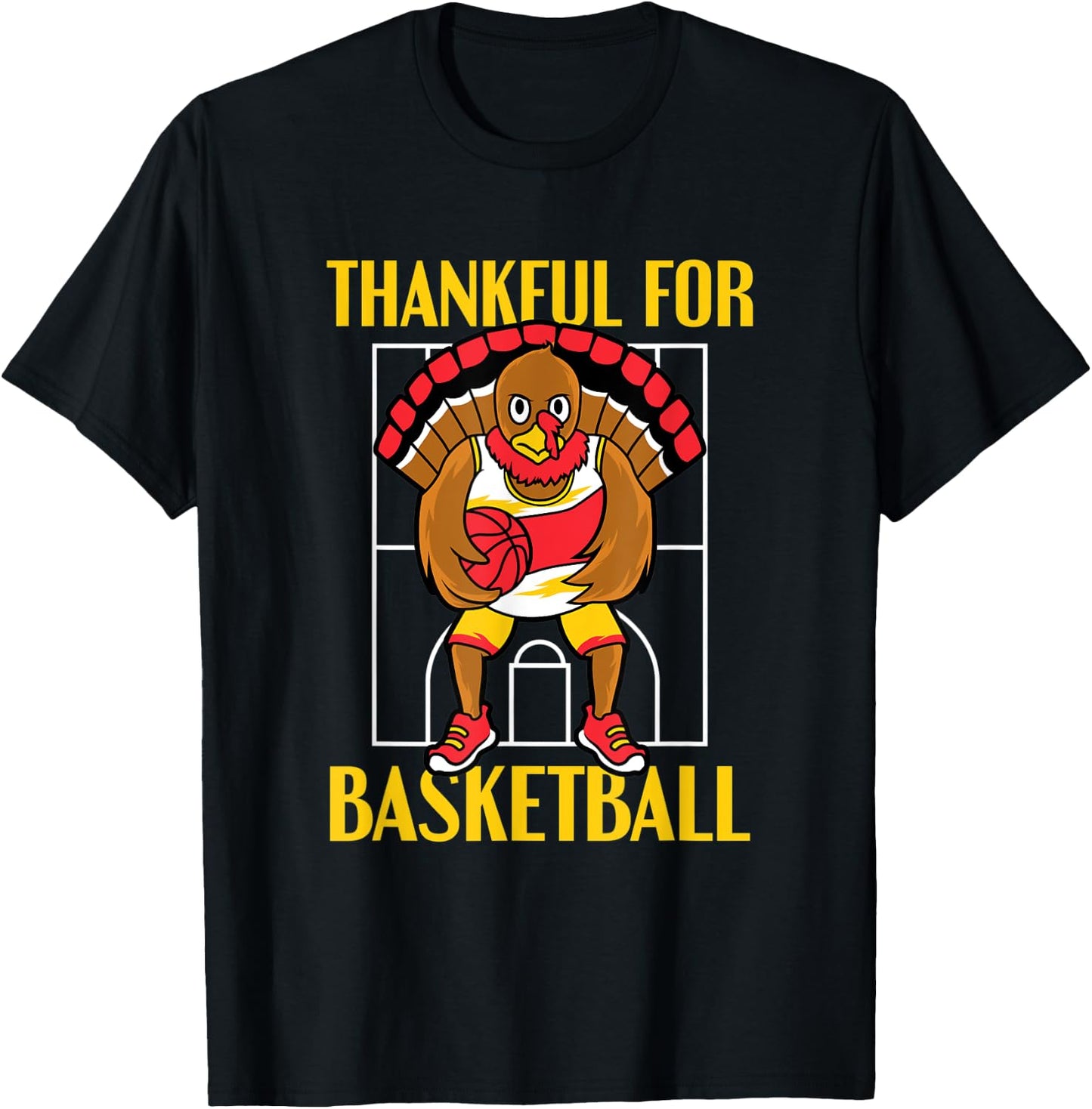 Thankful For Basketball Turkey Thanksgiving Basketball T-Shirt - T-Shirt | Black