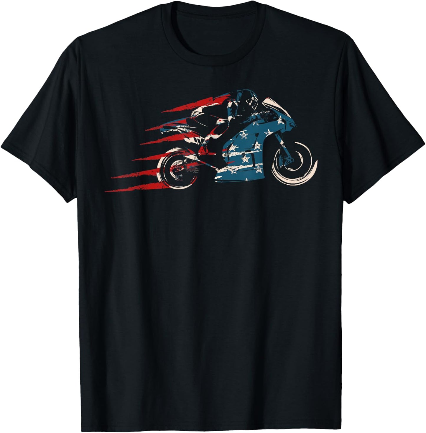 Super Bike Moto GP Pride US Flag Patriotic Dirt Bikers T-Shirt - T-Shirt | Black