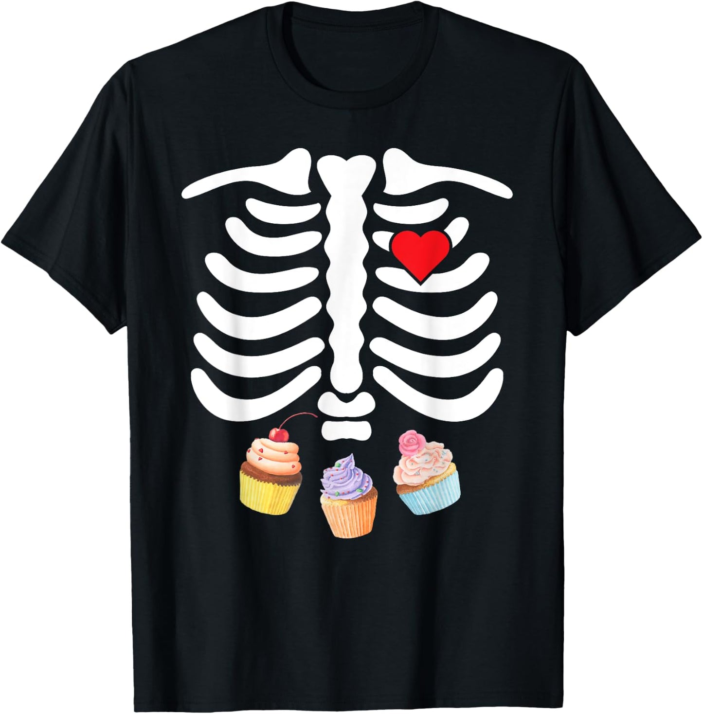 Halloween Skeleton Junk Food Belly Cupcakes T-Shirt - T-Shirt | Black
