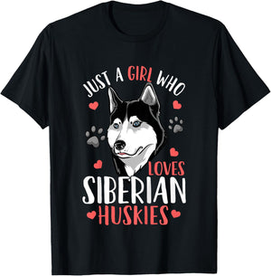 Kids Siberian Husky Just A Girl Who Loves Siberian Huskies Gift T-Shirt - T-Shirt | Black