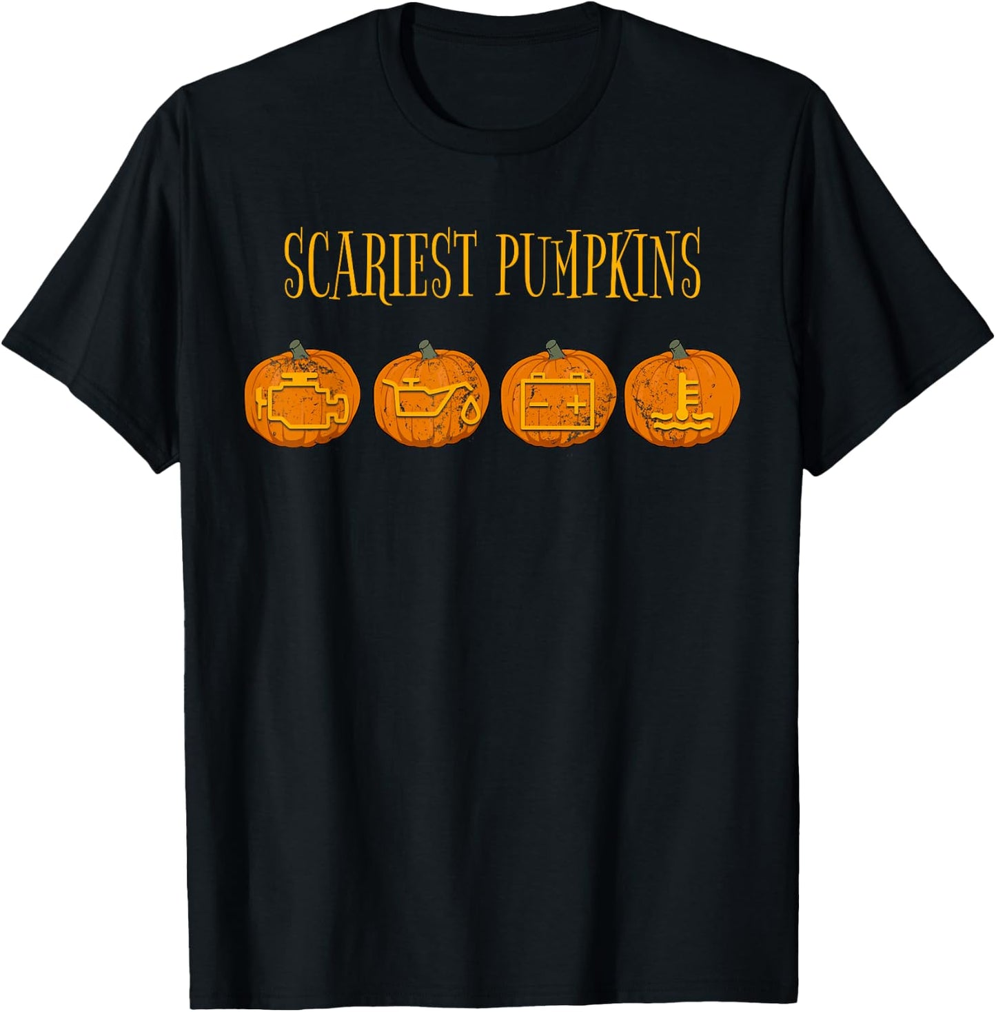 Scary Pumpkin Halloween Car Mechanic Funny Joke Check Engine T-Shirt - T-Shirt | Black