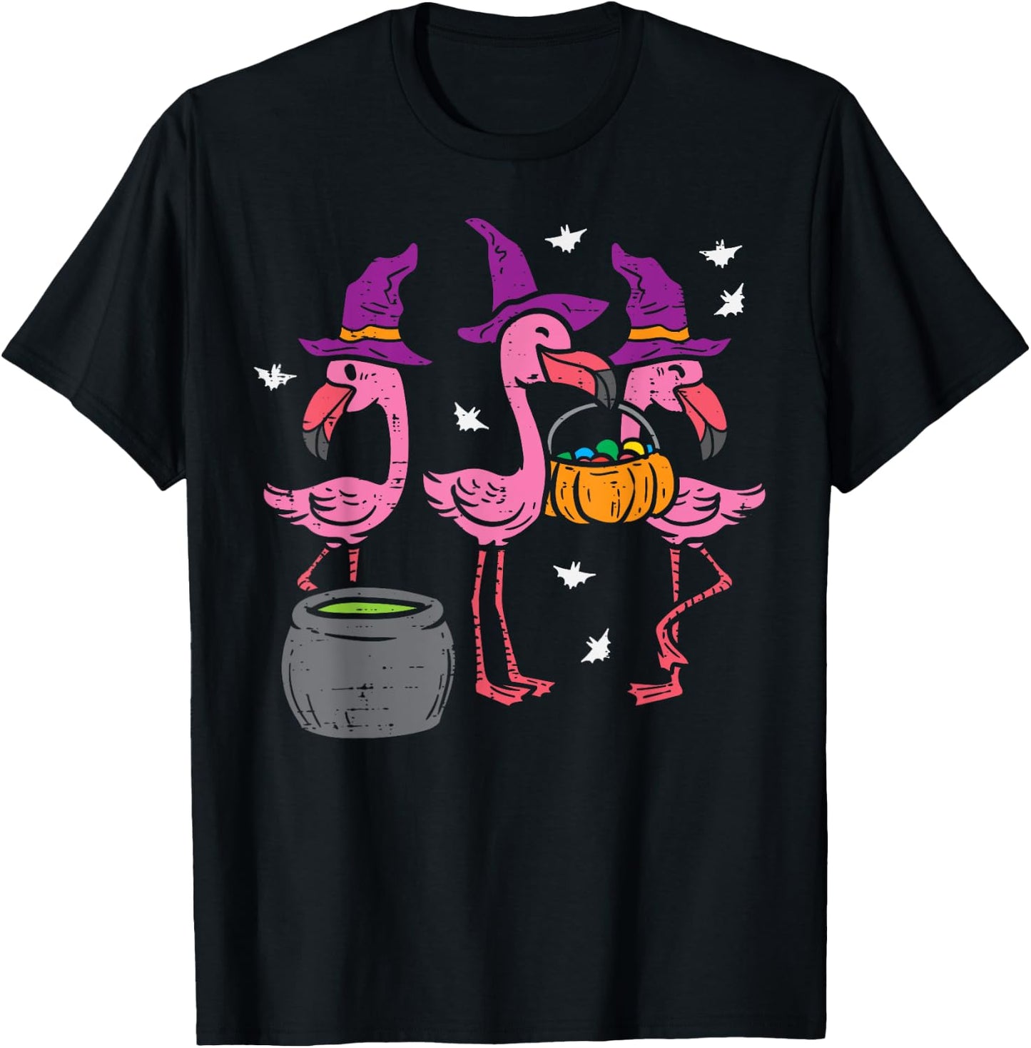 Witch Flamingos Animal Bird Flamingoween Halloween Women T-Shirt - T-Shirt | Black