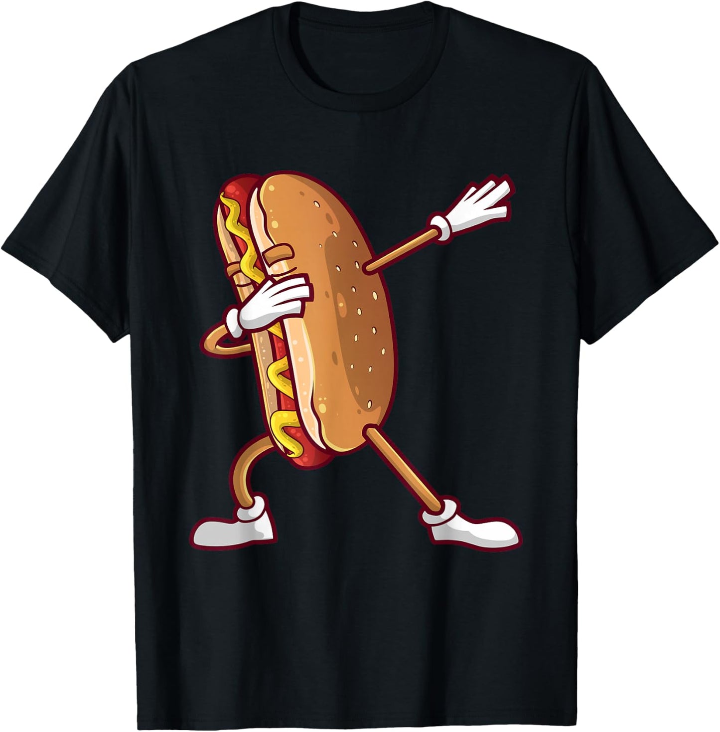 Cute Dabbing Hot Dog Design for Kids Men Women Dancing Food Small T-Shirt - T-Shirt | Black