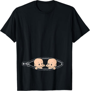 Funny Mom of Twin Pregnancy Announcement Twins Mom Small T-Shirt - T-Shirt | Black