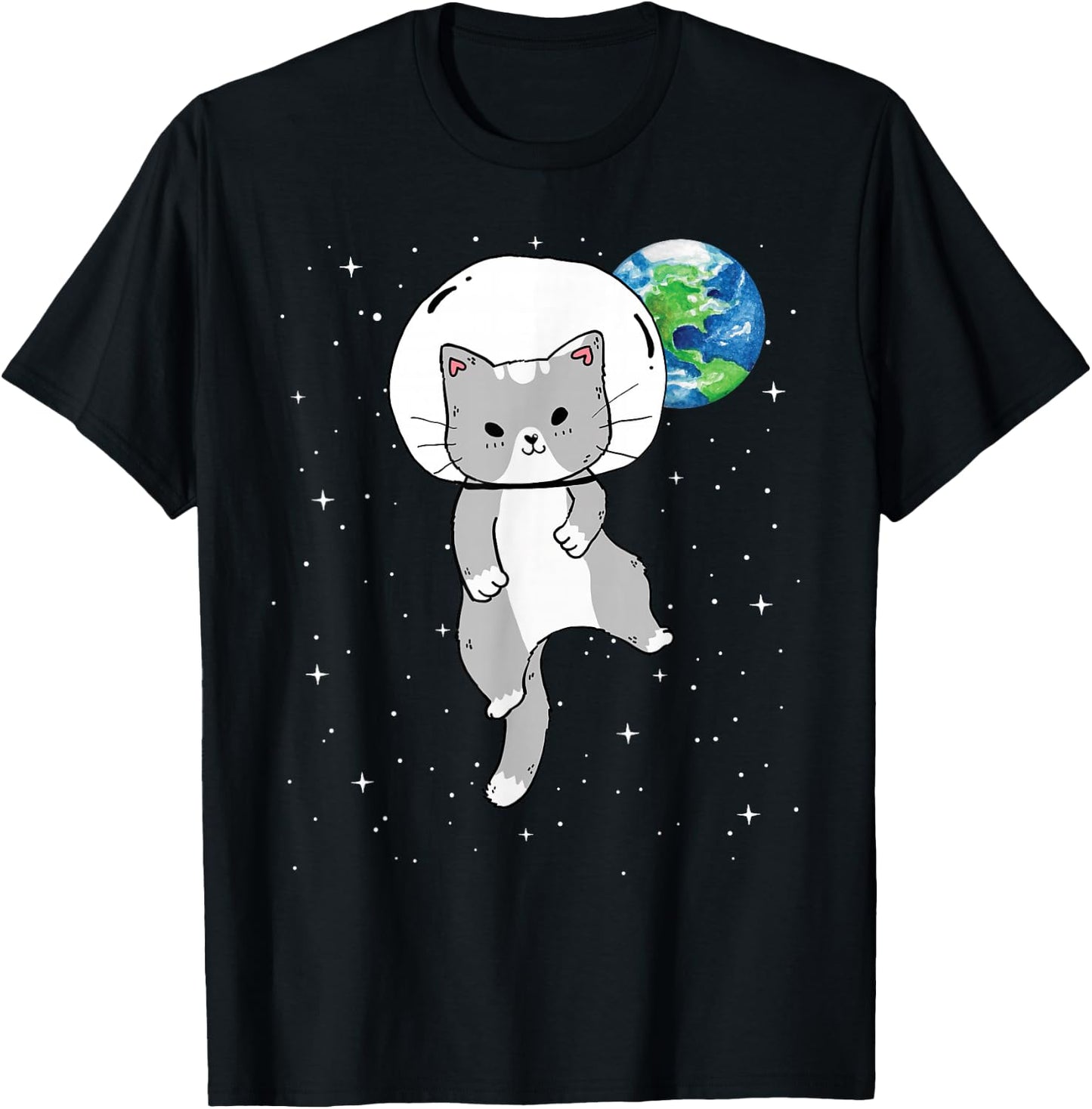 Funny Cute Cat in Space Catstronaut Milky Way Galaxy Earth Women Kids T-Shirt - T-Shirt | Black