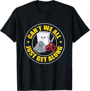 Can't We All Just Get Along Rock Paper Scissors T-Shirt - T-Shirt | Black
