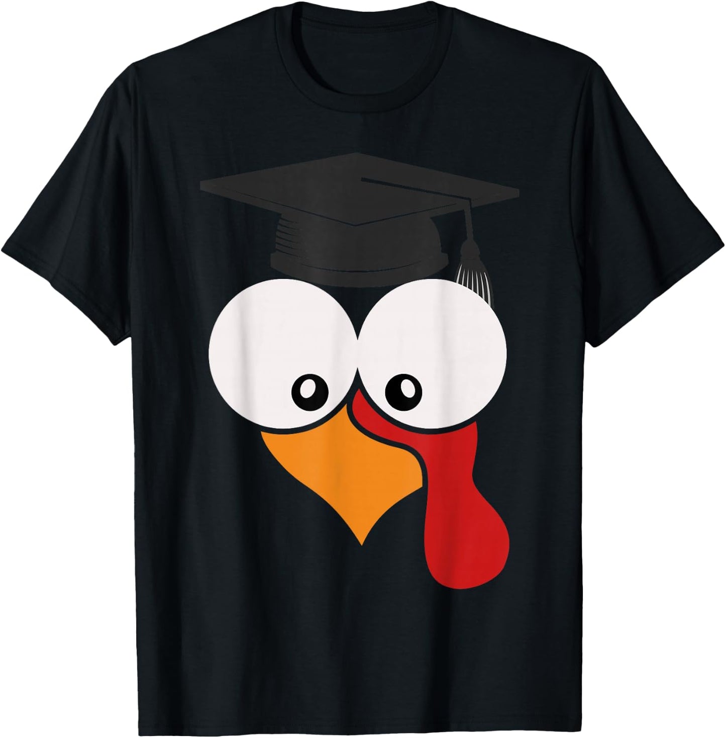 Funny Turkey Face With Academic Hat Thanksgiving Graduation T-Shirt - T-Shirt | Black