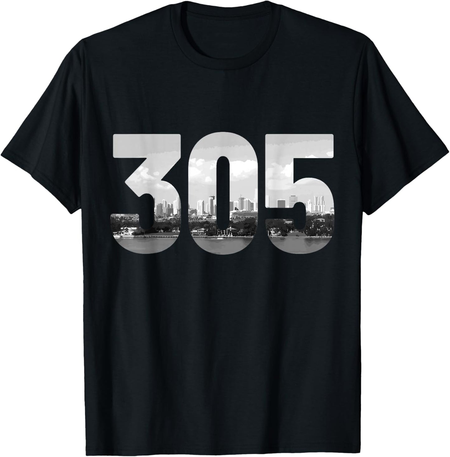 Miami 305 Area Code Skyline Florida Vintage T-Shirt - T-Shirt | Black