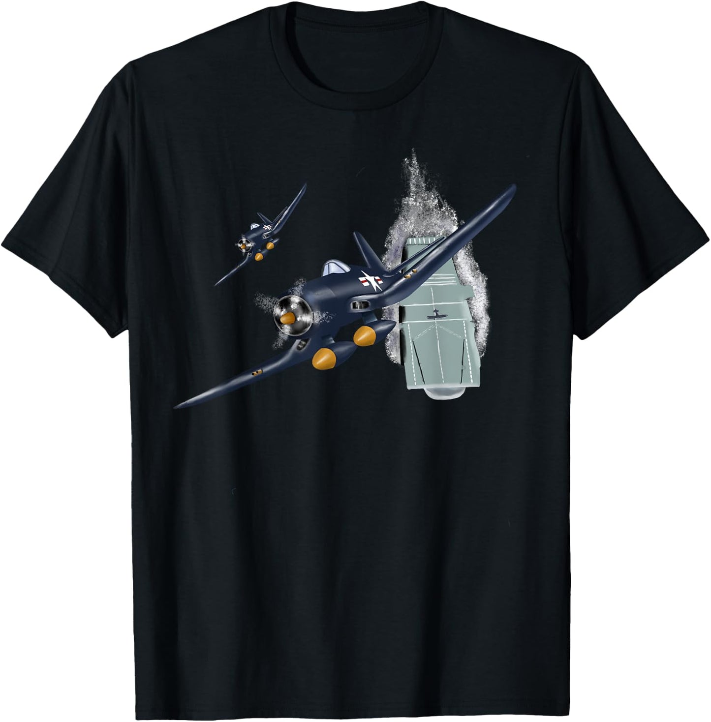 Military F&L Design Co. WW2 Planes Warbirds F4U Corsair Aircraft Carrier T-Shirt - T-Shirt | Black