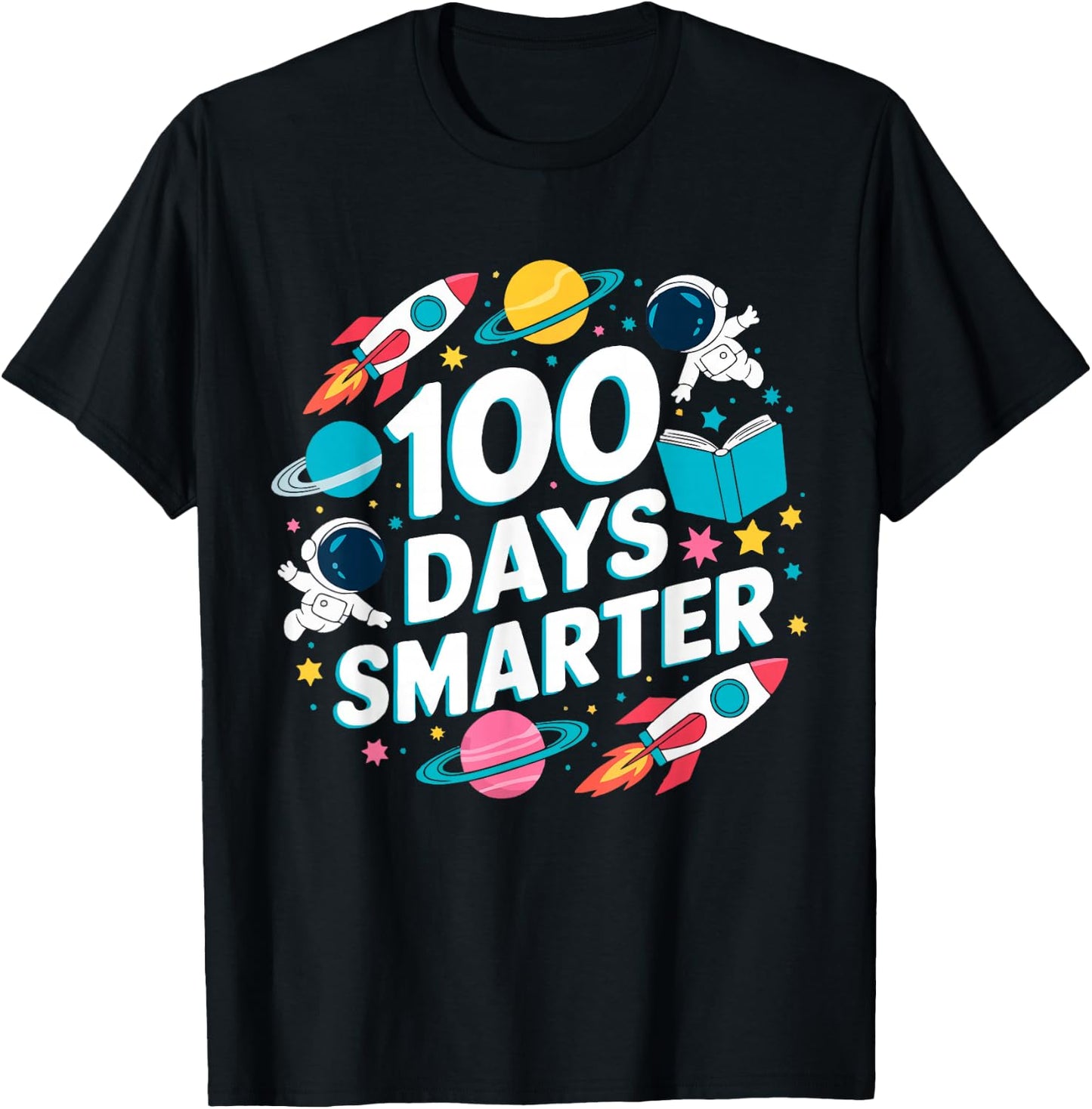 100 Days Smarter Space Astronaut 100th Day of School kids T-Shirt - T-Shirt | Black