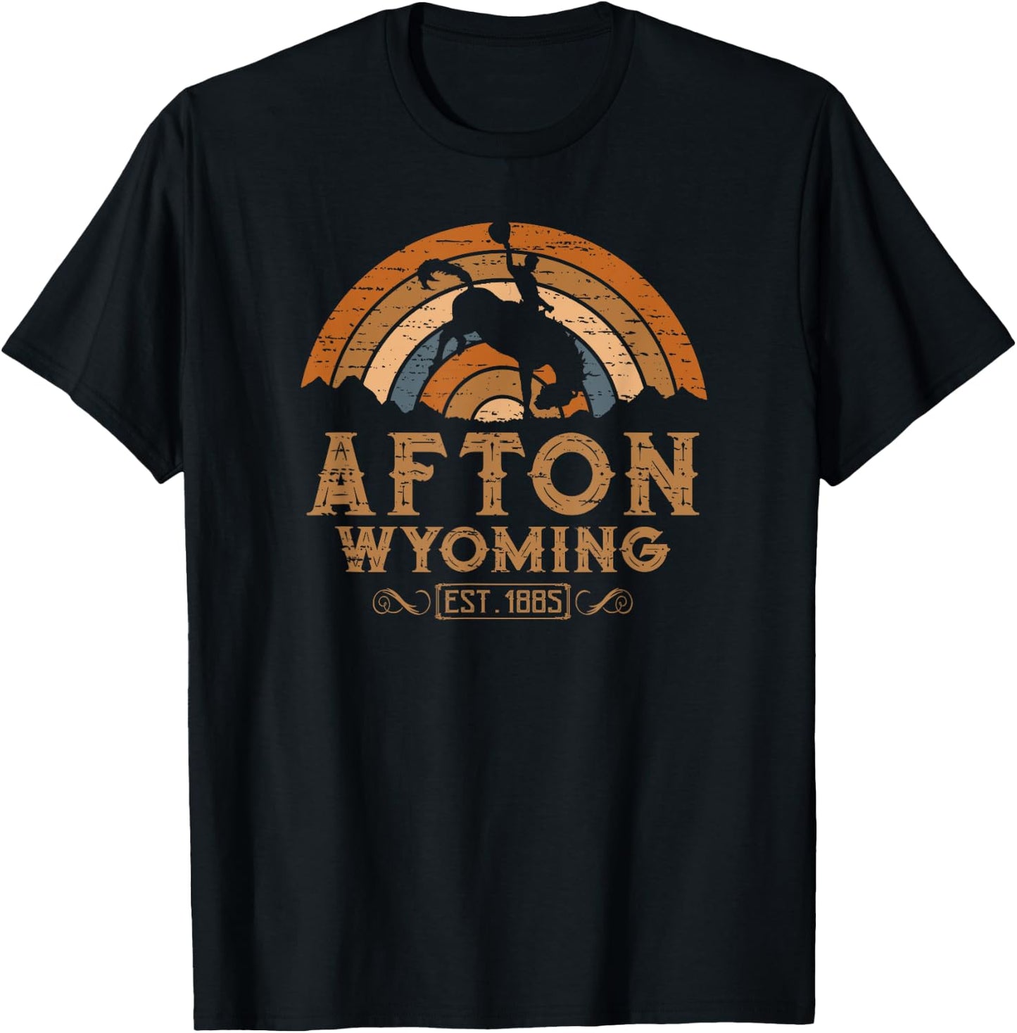 Afton Wyoming WY Retro Style Rodeo Cowboy T-Shirt - T-Shirt | Black