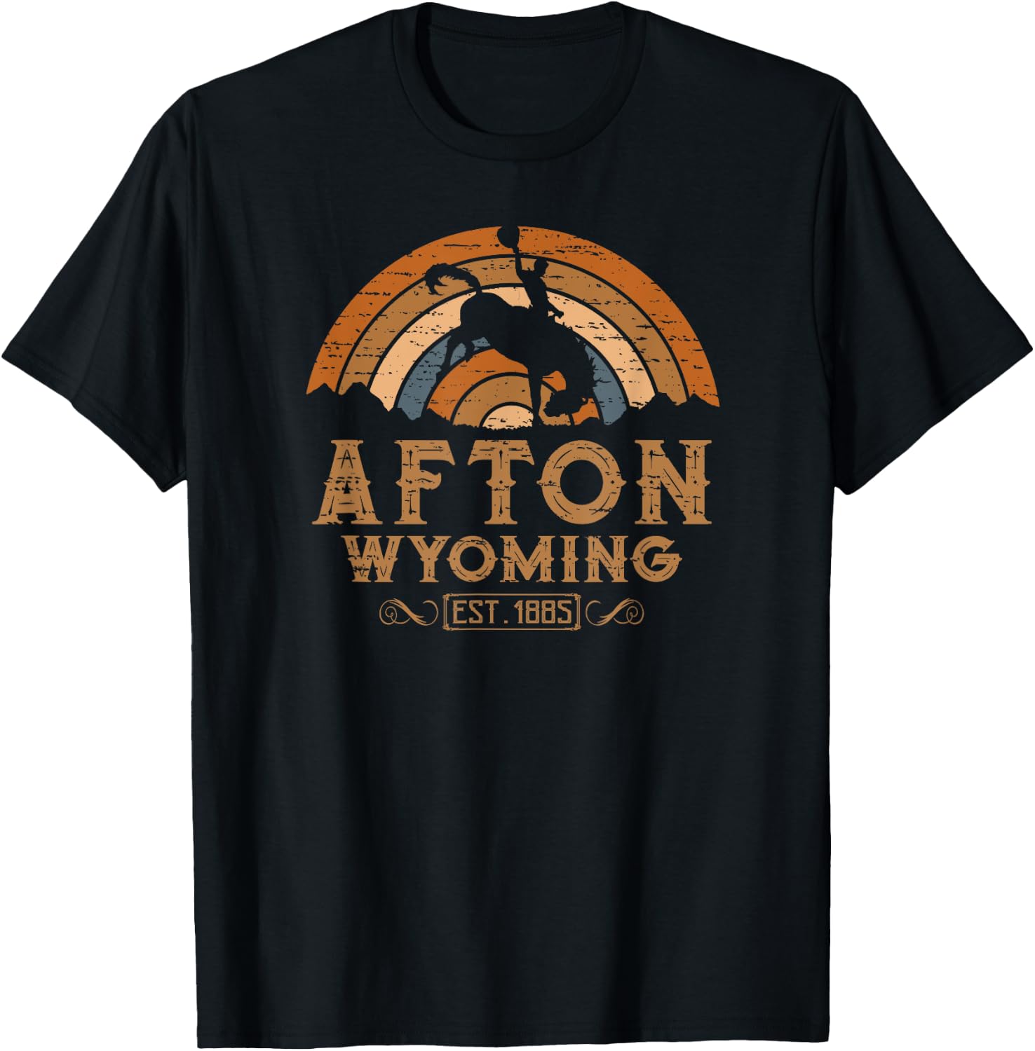 Afton Wyoming WY Retro Style Rodeo Cowboy T-Shirt - T-Shirt | Black