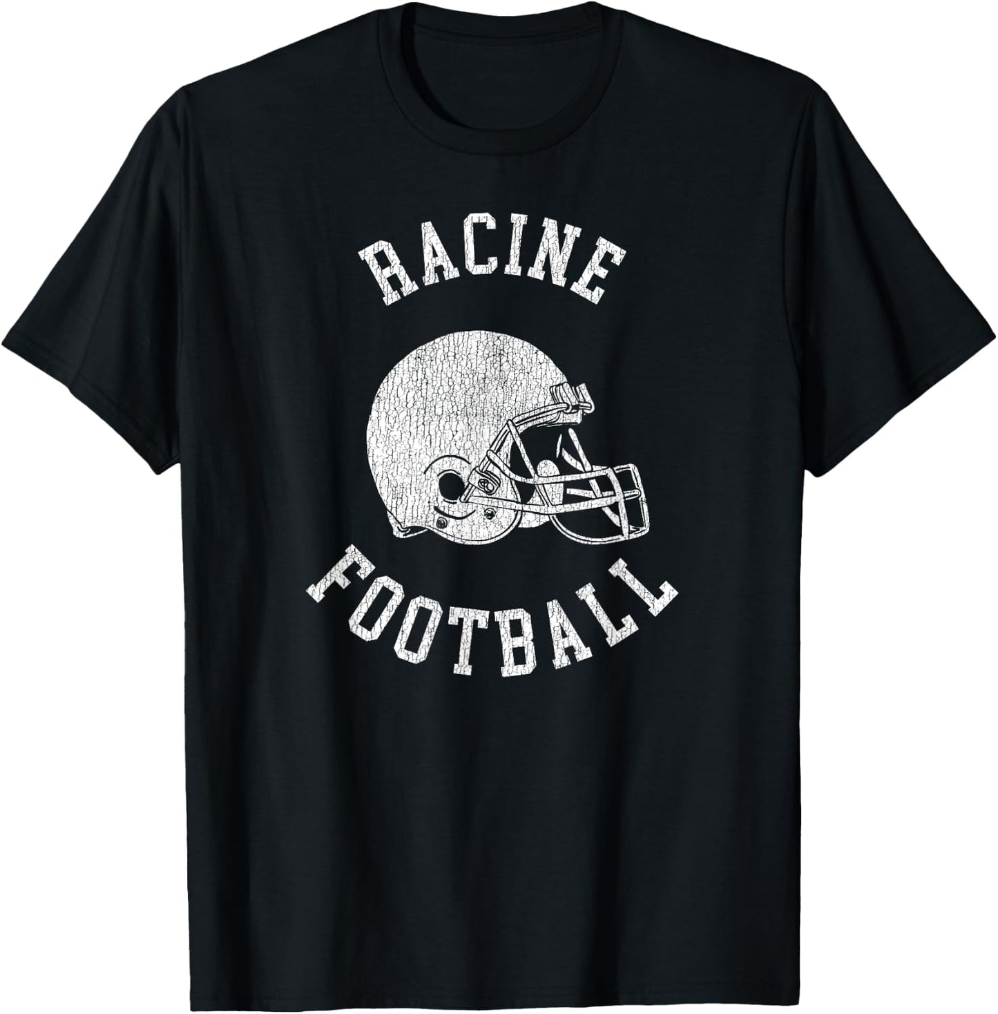 Racine Football Throwback Football Helmet Retro Distressed T-Shirt - T-Shirt | Black