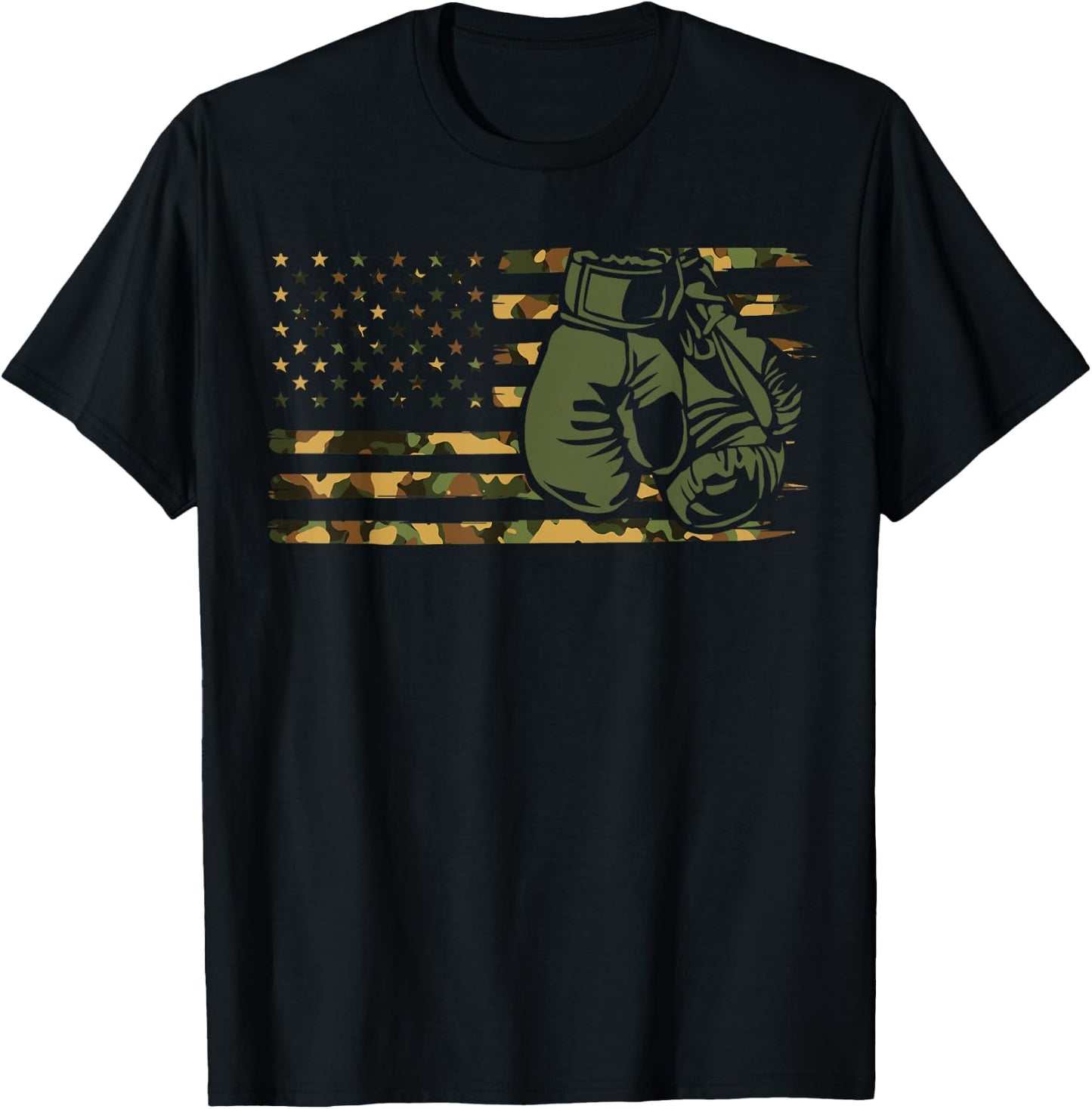 Camo Boxing USA Flag for Boxer - American Flag Boxing T-Shirt - T-Shirt | Black