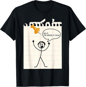 Stick Man Silly Stuff Black Short Sleeve - Stick Figure Under A Tack T-Shirt - T-Shirt | Black
