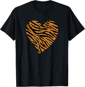 Heart Tiger Animal Print Valentine T-Shirt - T-Shirt | Black