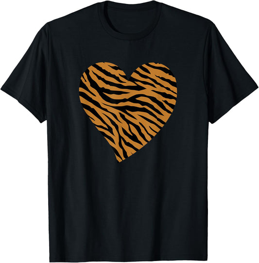 Heart Tiger Animal Print Valentine T-Shirt - T-Shirt | Black