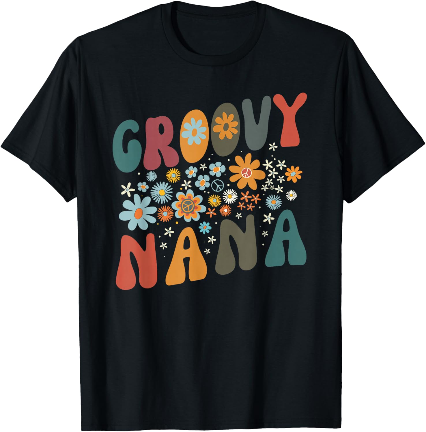 Groovy Nana Retro Colorful Flowers Design Grandma T-Shirt - T-Shirt | Black