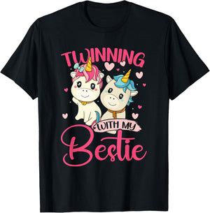 Spirit Week | Unicorn | Friend | Matching Twin T-Shirt - T-Shirt | Black