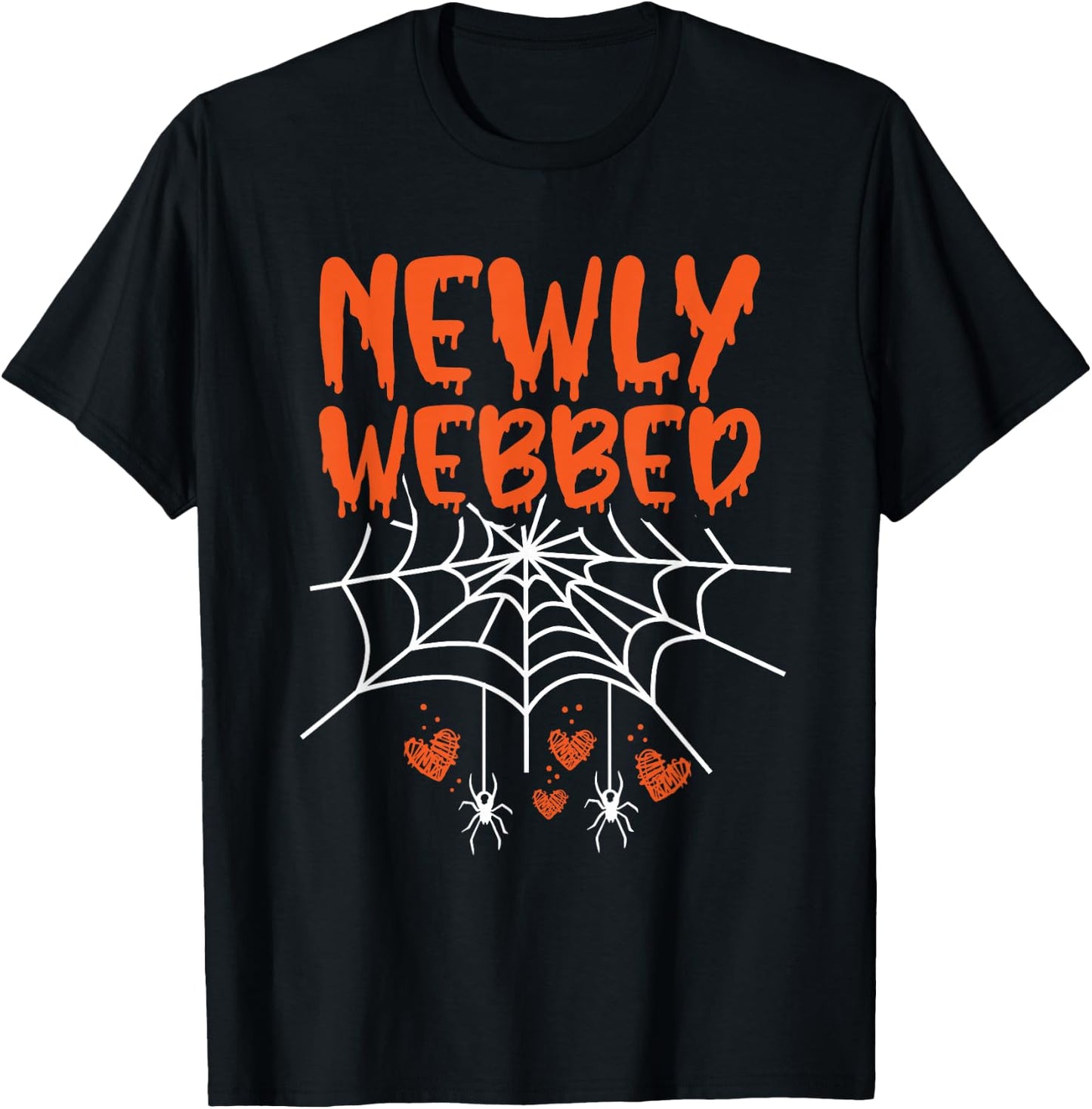 Newly Webbed Halloween Newlywed Bride And Groom Wedding T-Shirt - T-Shirt | Black