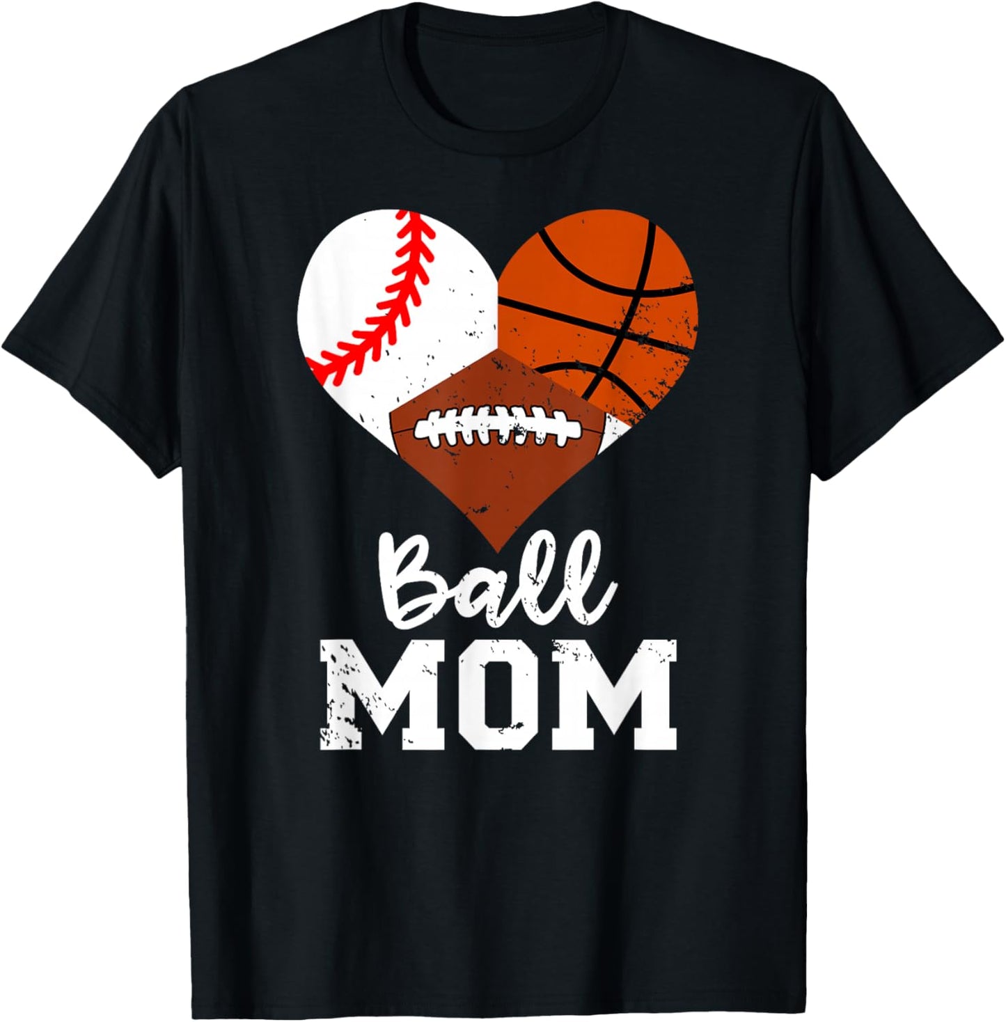 Ball Mom Funny Baseball Football Basketball Mom T-Shirt - T-Shirt | Black