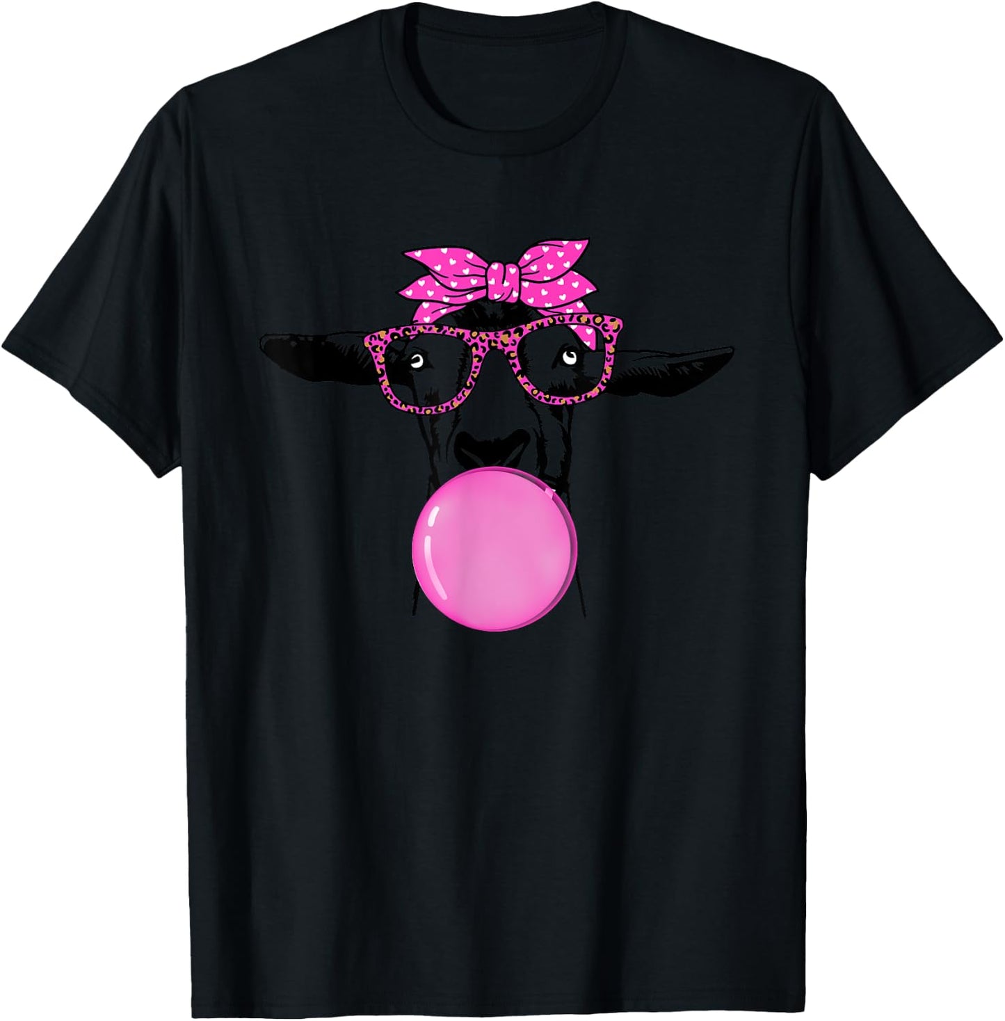 Funny Goat with Bubble Gum Bandana Glasses T-Shirt - T-Shirt | Black