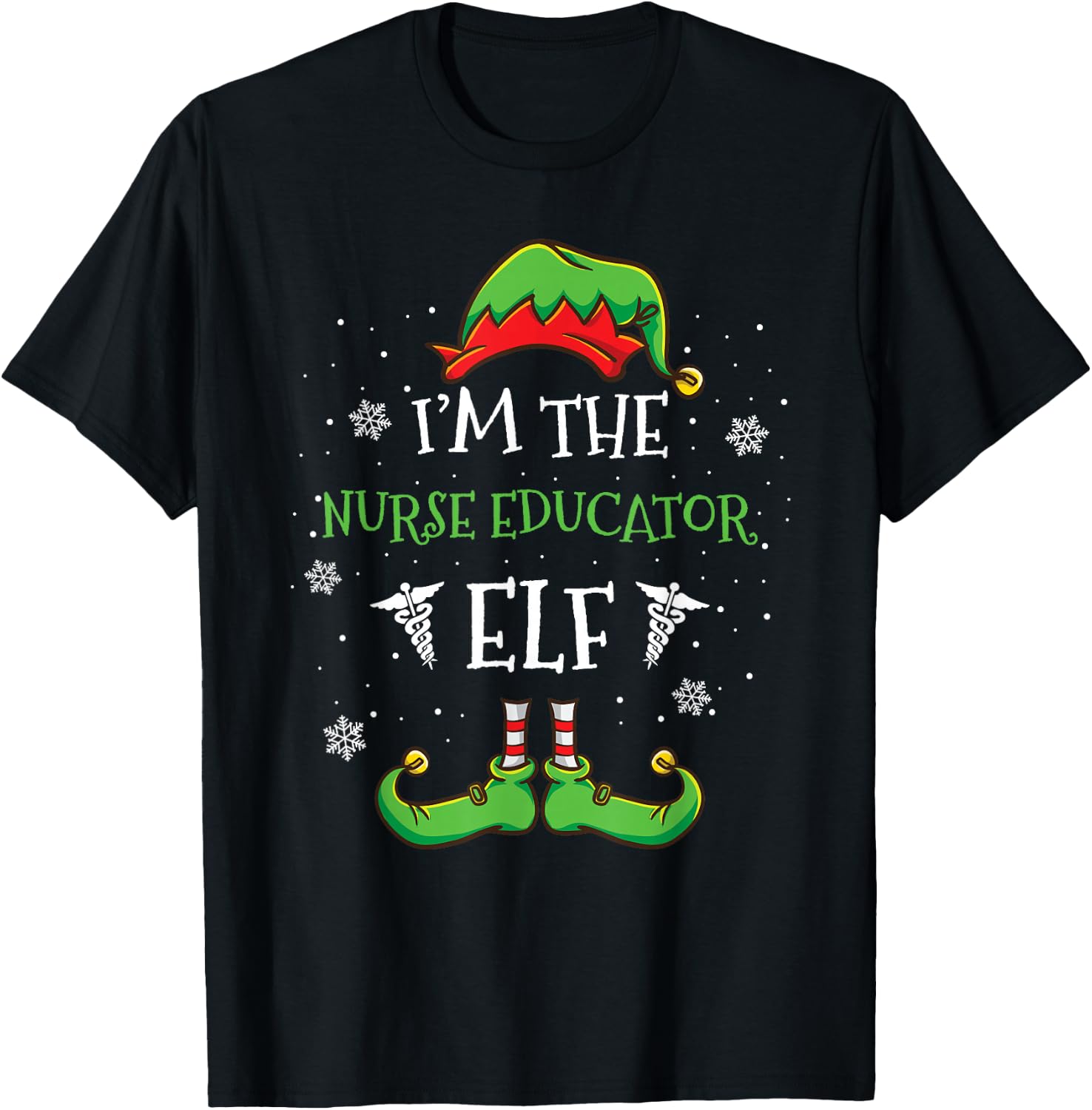 Im The Nurse Educator Elf Christmas T-Shirt - T-Shirt | Black