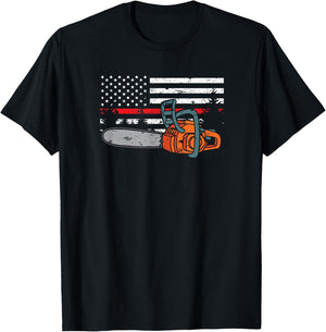 Wildland Firefighter Chainsaw Red Line American Flag Men T-Shirt - T-Shirt | Black