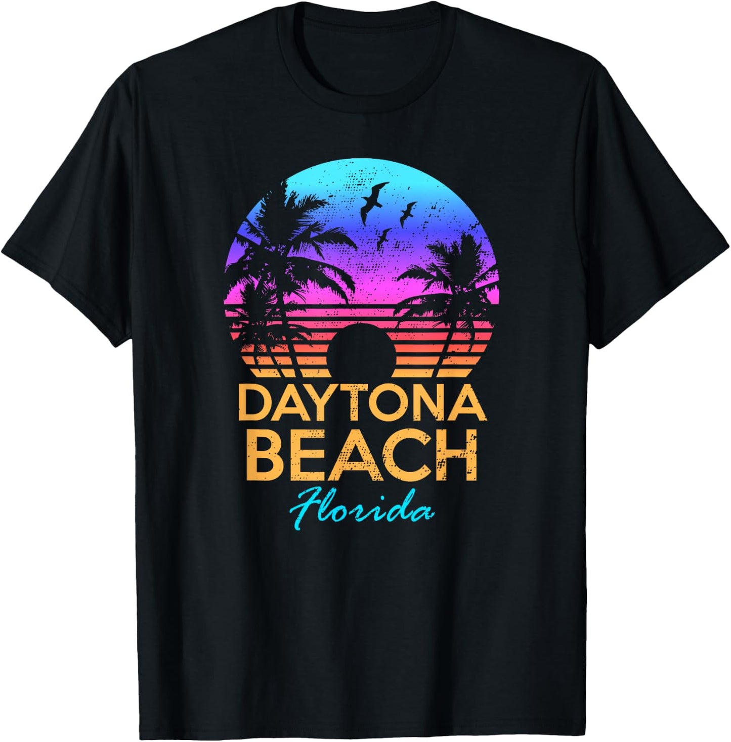 DAYTONA BEACH FLORIDA Vintage Sunset Summer Vibe Graphic Women Girls Kids T-Shirt - T-Shirt | Black