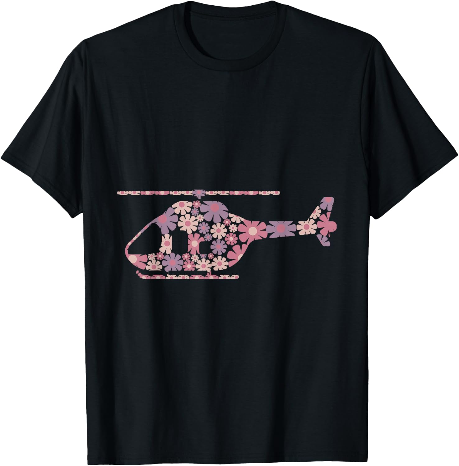 Floral Flower Silhouette Helicopter Pilot Girl Women T-Shirt - T-Shirt | Black