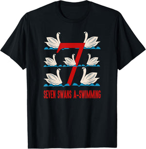 Seven Swans A-Swimming Song 12 Days Christmas T-Shirt - T-Shirt | Black