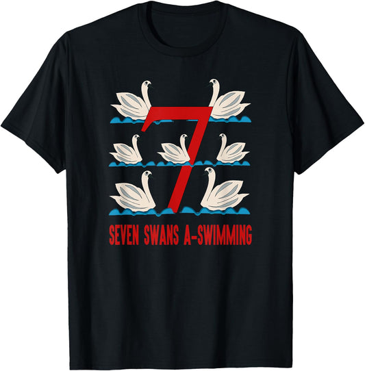 Seven Swans A-Swimming Song 12 Days Christmas T-Shirt - T-Shirt | Black