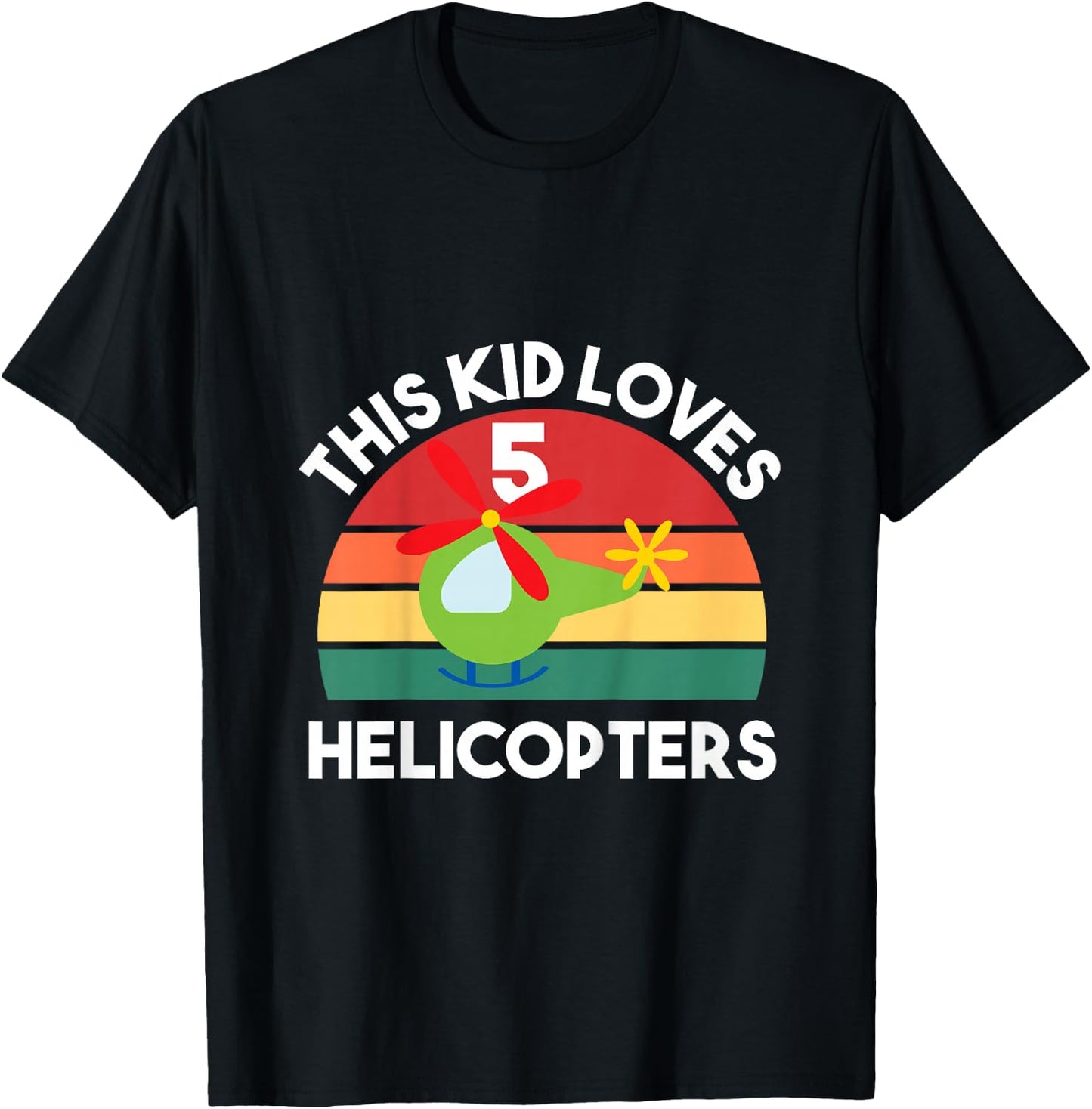 Kids Helicopter 5th Birthday 5 Year Old Boys Toddler Helicopter T-Shirt - T-Shirt | Black