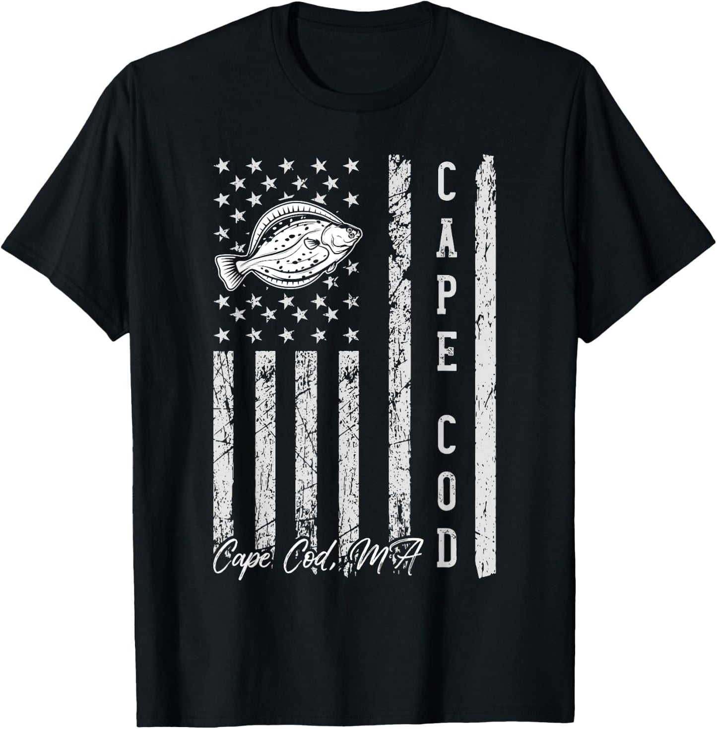 Cape Cod Massachusetts for Fluke Fishing Fishermen T-Shirt - T-Shirt | Black
