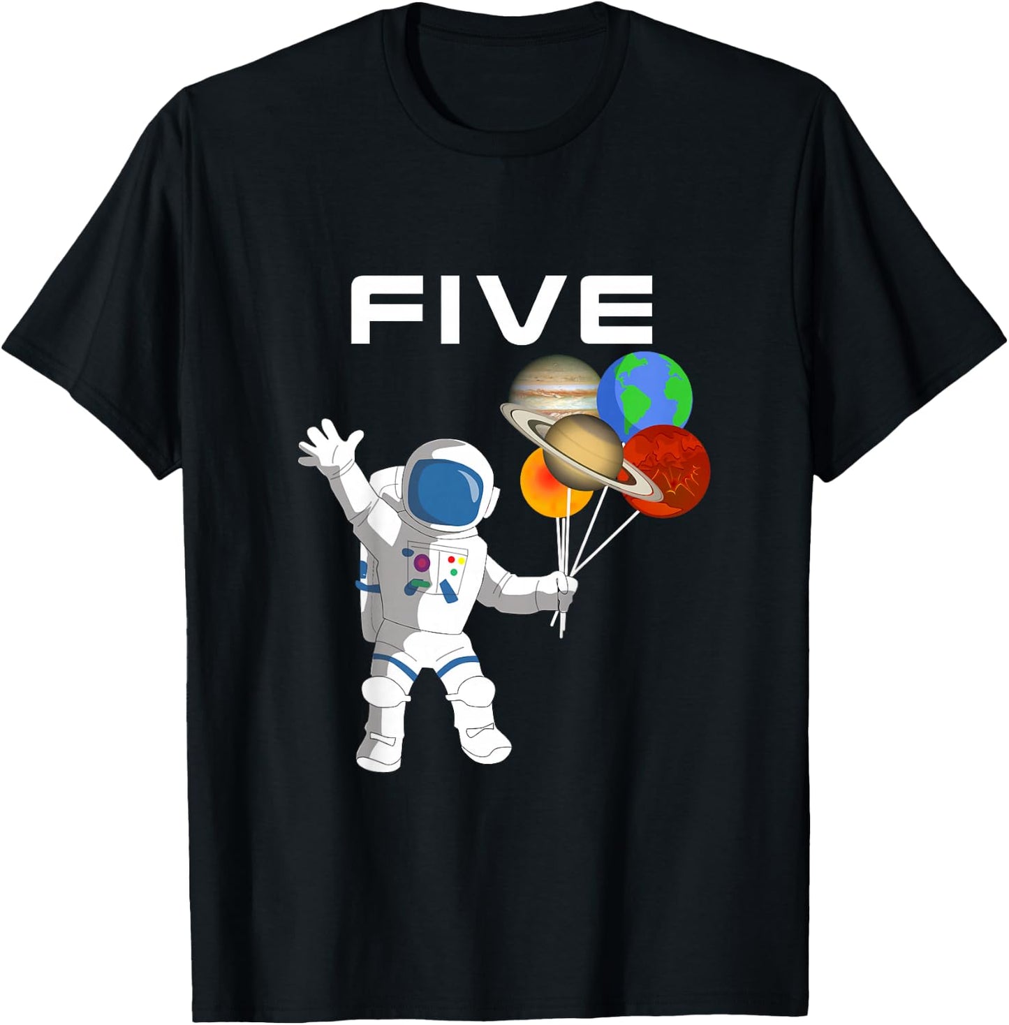 Kids 5 Year Old Outer Space Birthday Party 5th Birthday Shirt B T-Shirt - T-Shirt | Black